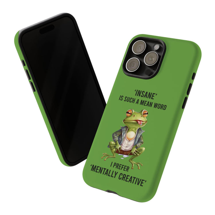 Tough Cases, Green Iphone14 case, Green Iphone 15 case, Humorous sturdy phone cover, Green Frog phone art, Silly gift cell phone