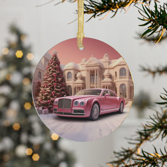 Acrylic Ornaments, Luxury Car Xmas Scene Design, Xmas Tree Ornaments & Holiday Decor, Pink, Beverly Hills, Barbie Pink, Luxury Xmas Gift