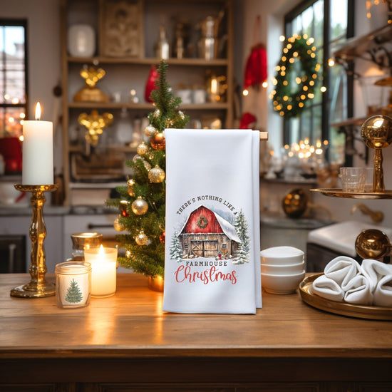 Farmhouse Xmas Tea Towel, Hand Towel, Cooking Towel, xmas gifts, Kitchen decor, Designer Tea Towel, Holiday Towel