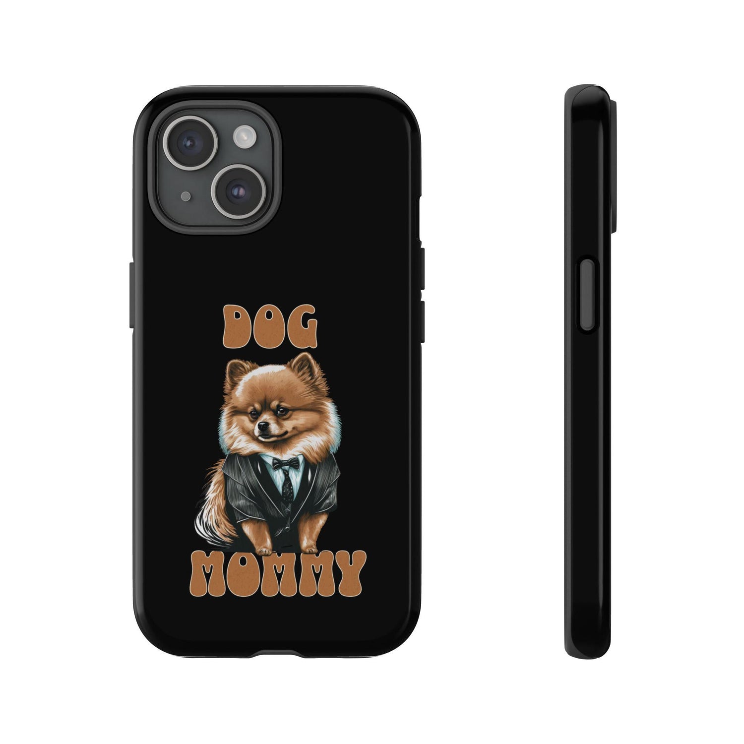 Phone Case, Tough Cases for Dog Mommy, Animal Print Design, Black Cover, Dog Owner Gift. Strong Sturdy iPhone Case with Text