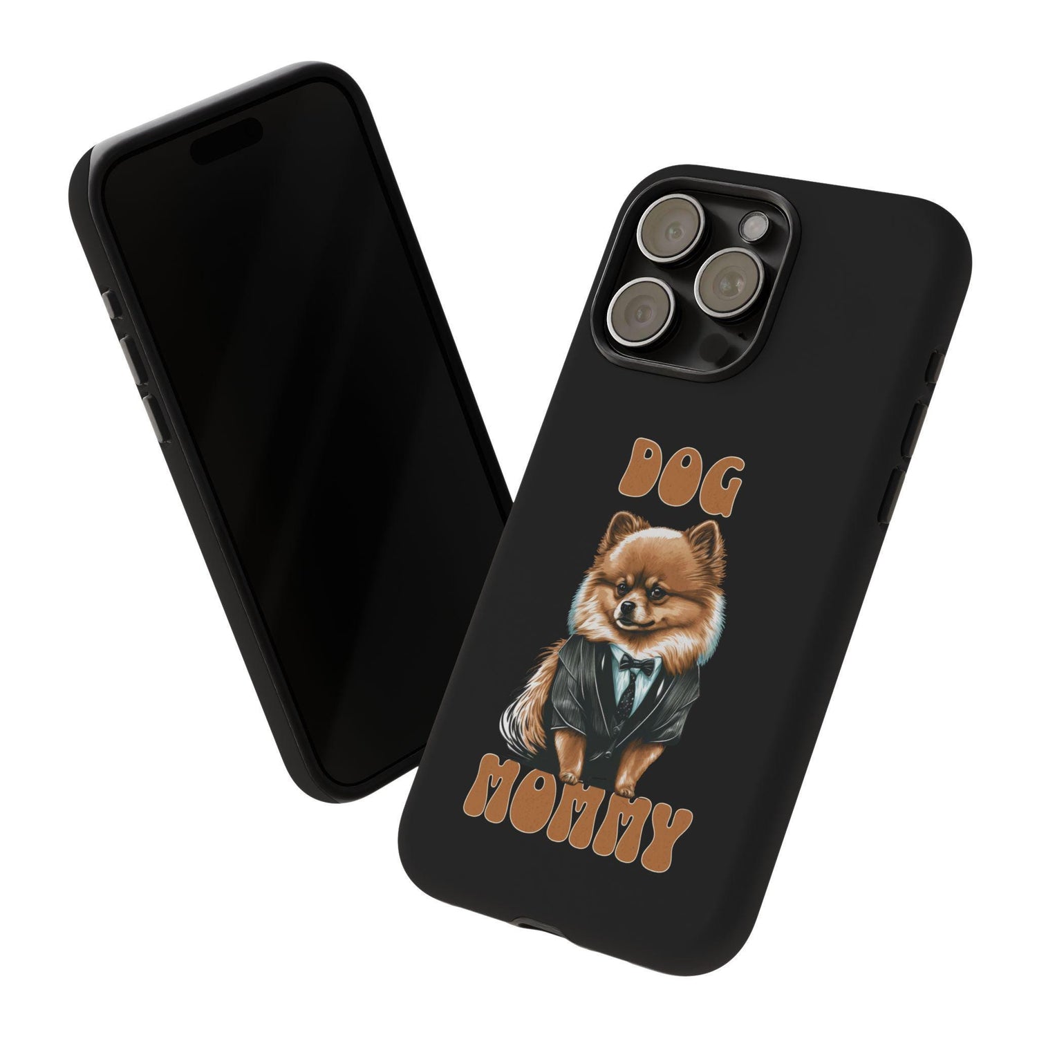 Phone Case, Tough Cases for Dog Mommy, Animal Print Design, Black Cover, Dog Owner Gift. Strong Sturdy iPhone Case with Text