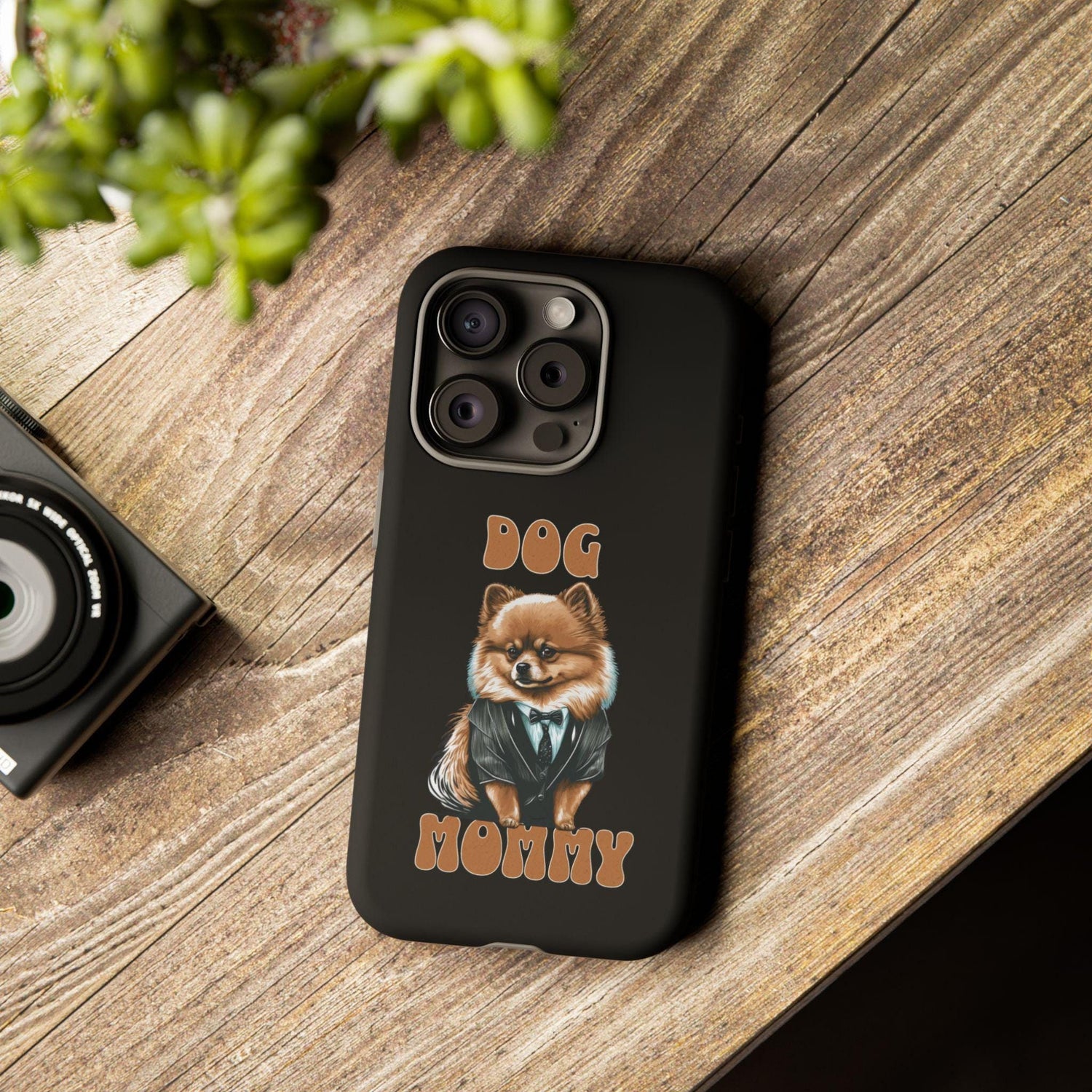 Phone Case, Tough Cases for Dog Mommy, Animal Print Design, Black Cover, Dog Owner Gift. Strong Sturdy iPhone Case with Text