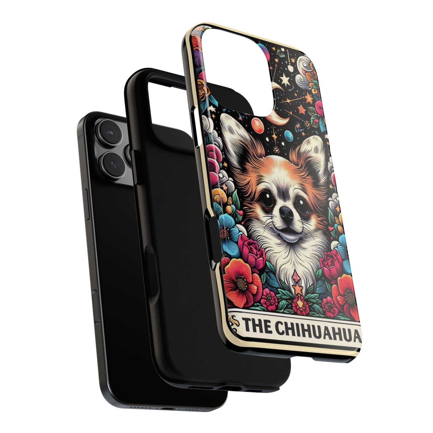 Tough Cases, Iphone 15 cute dog celestial Tarot Card hard shell cover, Iphone 14 stylish decor, Chihuahua dog portrait, cute pet portrait