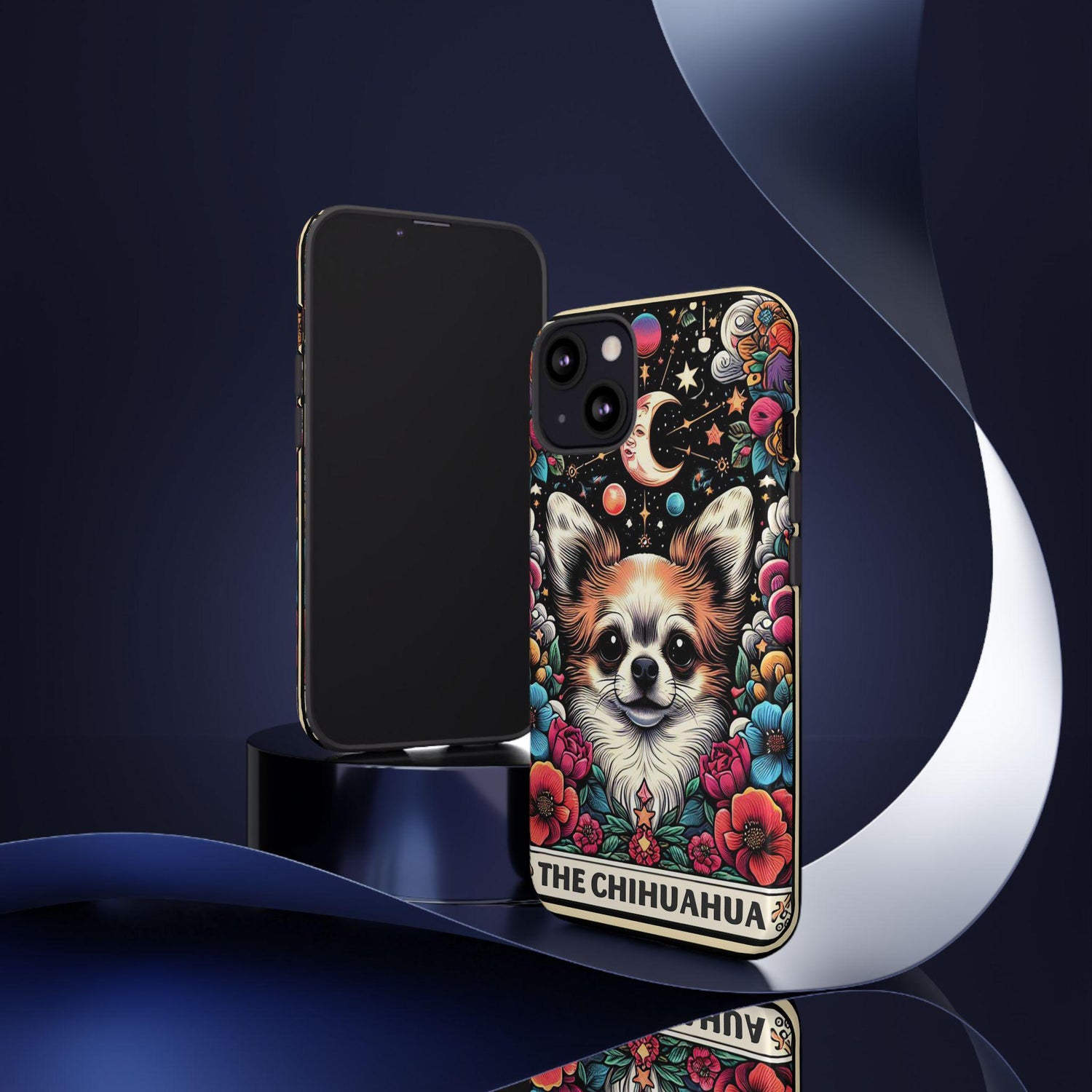 Tough Cases, Iphone 15 cute dog celestial Tarot Card hard shell cover, Iphone 14 stylish decor, Chihuahua dog portrait, cute pet portrait