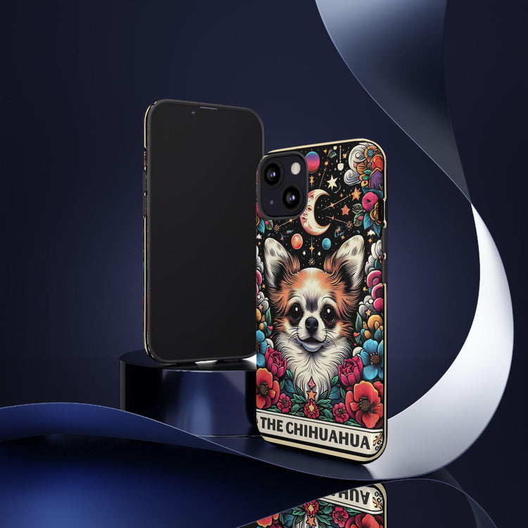 Tough Cases, Iphone 15 cute dog celestial Tarot Card hard shell cover, Iphone 14 stylish decor, Chihuahua dog portrait, cute pet portrait