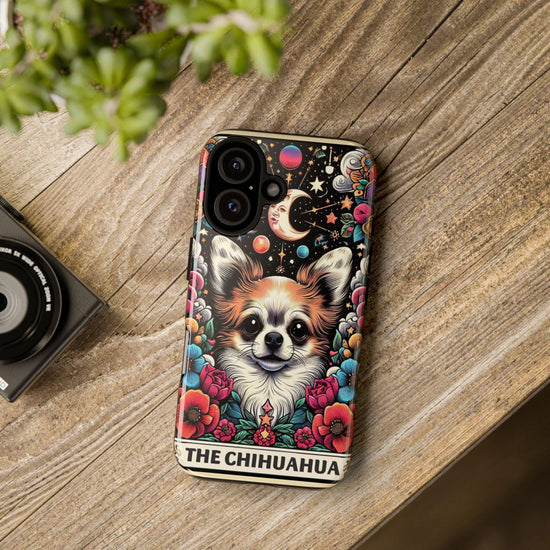 Tough Cases, Iphone 15 cute dog celestial Tarot Card hard shell cover, Iphone 14 stylish decor, Chihuahua dog portrait, cute pet portrait