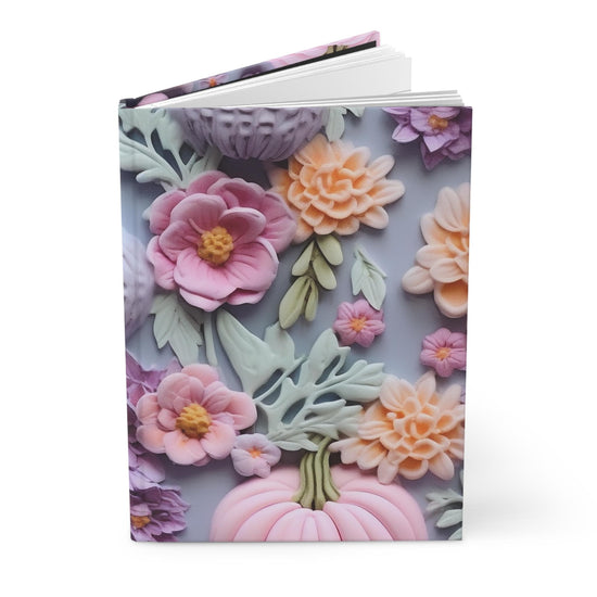 Floral Pumpkin Hardcover Journal, Fall 3D Pastel Custom Print Notebook