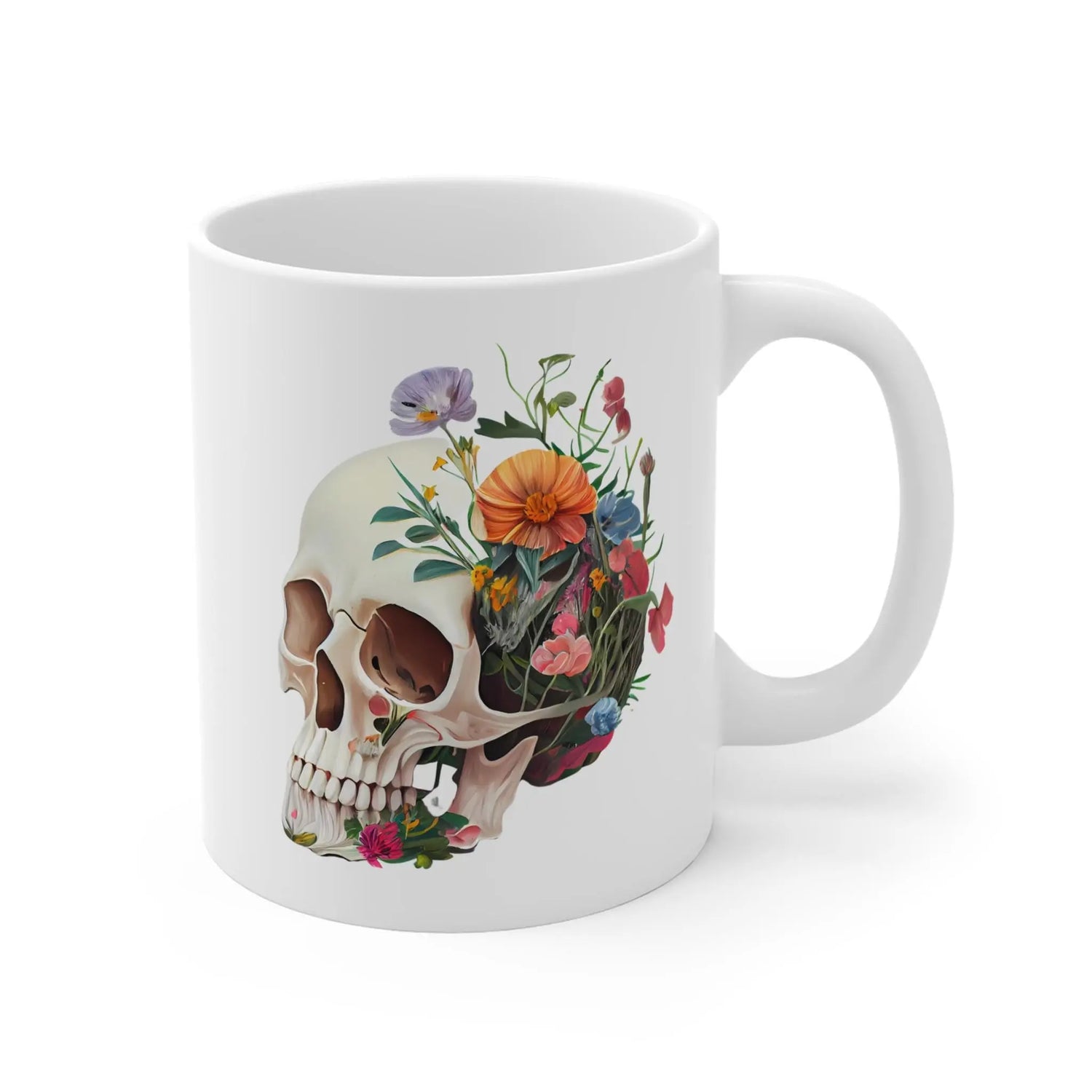 Floral Skull Mug - Artistic Coffee Cup for Floral Lovers, Unique Gift, Home Décor, Halloween Decoration, Custom Drinkware The Aurora Touch