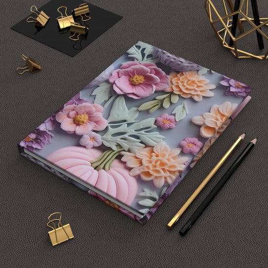 Floral Pumpkin Hardcover Journal, Fall 3D Pastel Custom Print Notebook