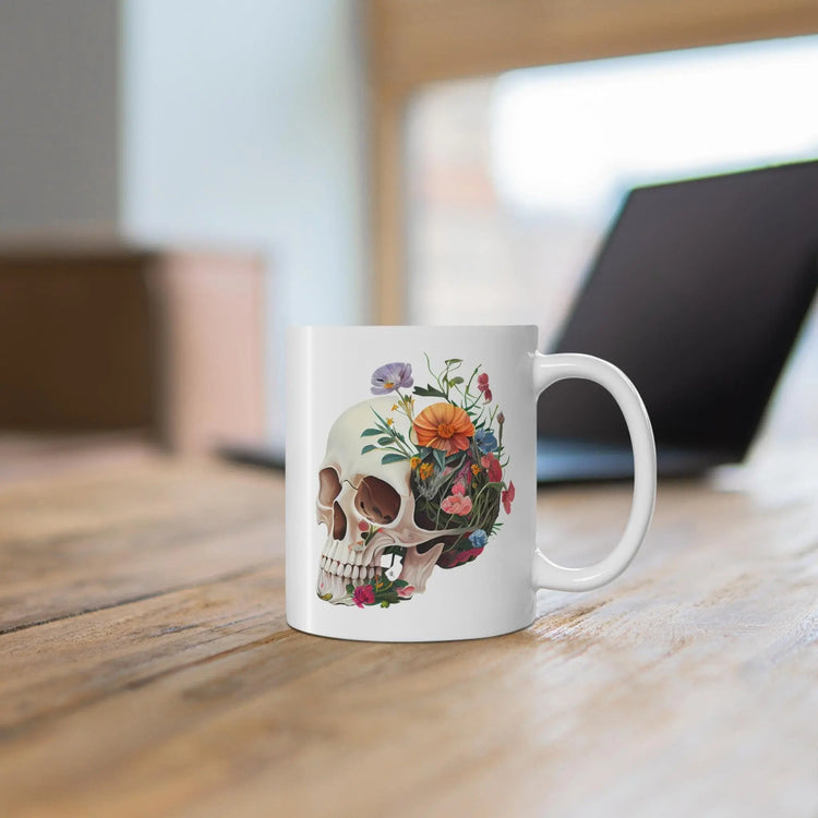 Floral Skull Mug - Artistic Coffee Cup for Floral Lovers, Unique Gift, Home Décor, Halloween Decoration, Custom Drinkware The Aurora Touch