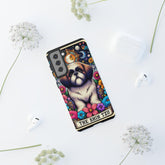 Shih Tzu Floral Portrait Phone Case | Tough Galaxy Hard Cover | Android Designer Case | Tarot Card Pet Art