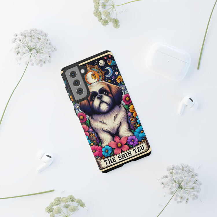 Shih Tzu Floral Portrait Phone Case | Tough Galaxy Hard Cover | Android Designer Case | Tarot Card Pet Art