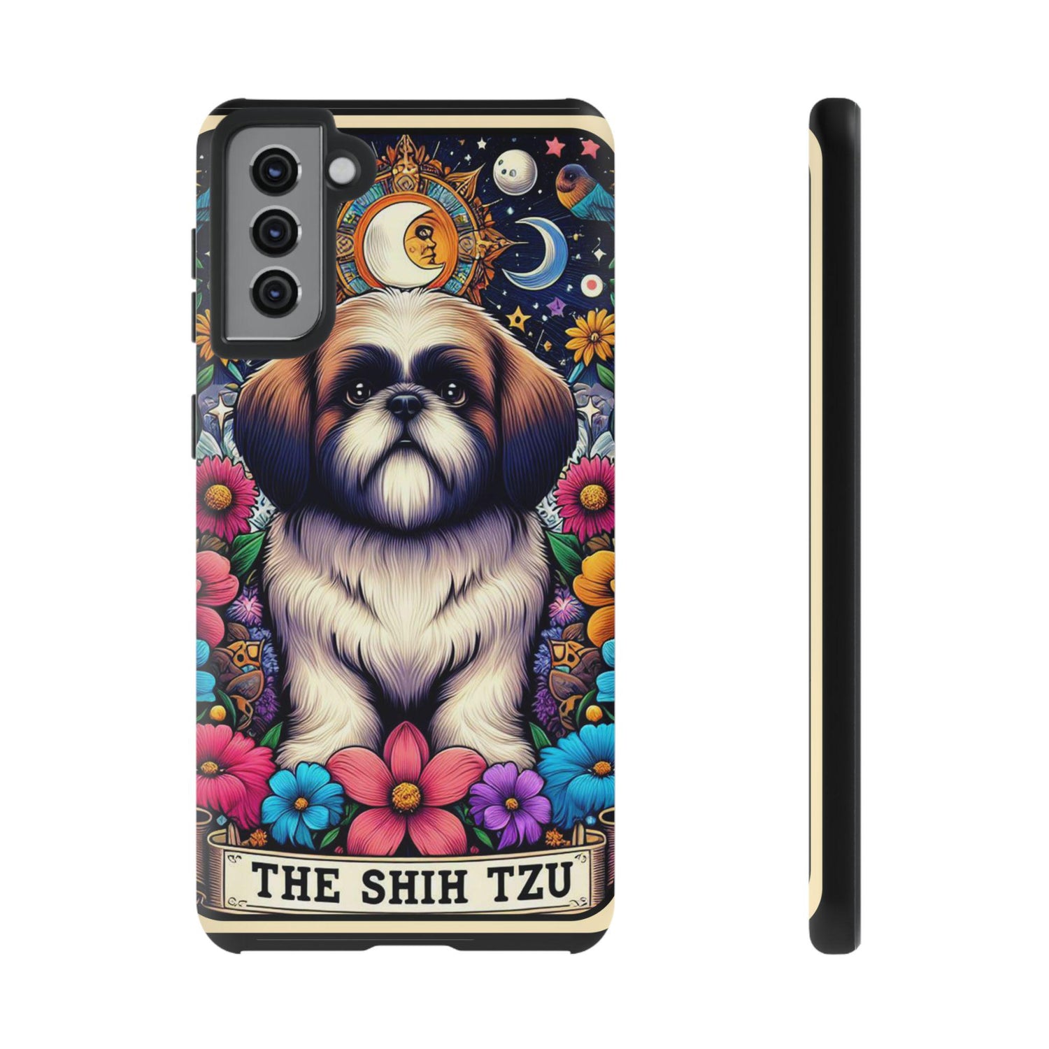 Shih Tzu Floral Portrait Phone Case | Tough Galaxy Hard Cover | Android Designer Case | Tarot Card Pet Art