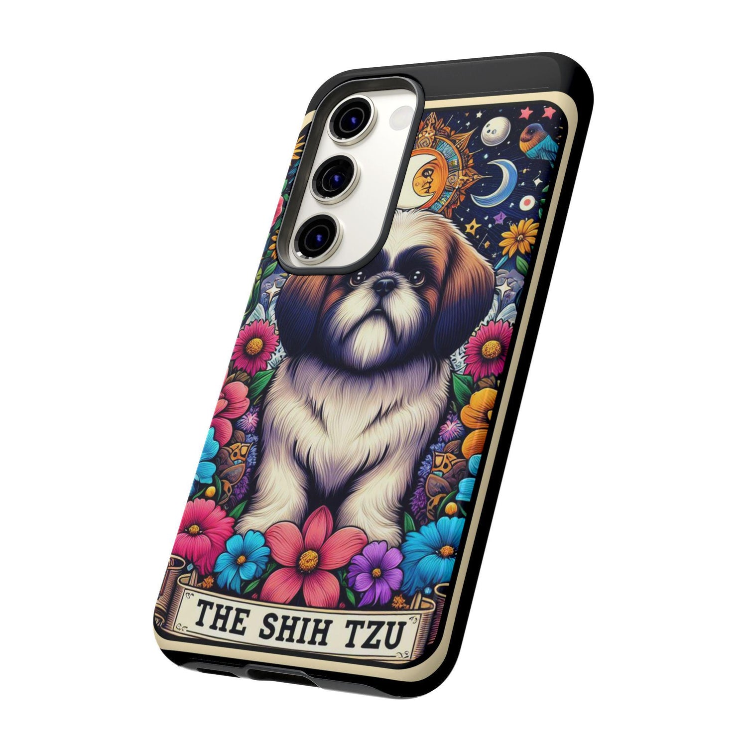 Shih Tzu Floral Portrait Phone Case | Tough Galaxy Hard Cover | Android Designer Case | Tarot Card Pet Art