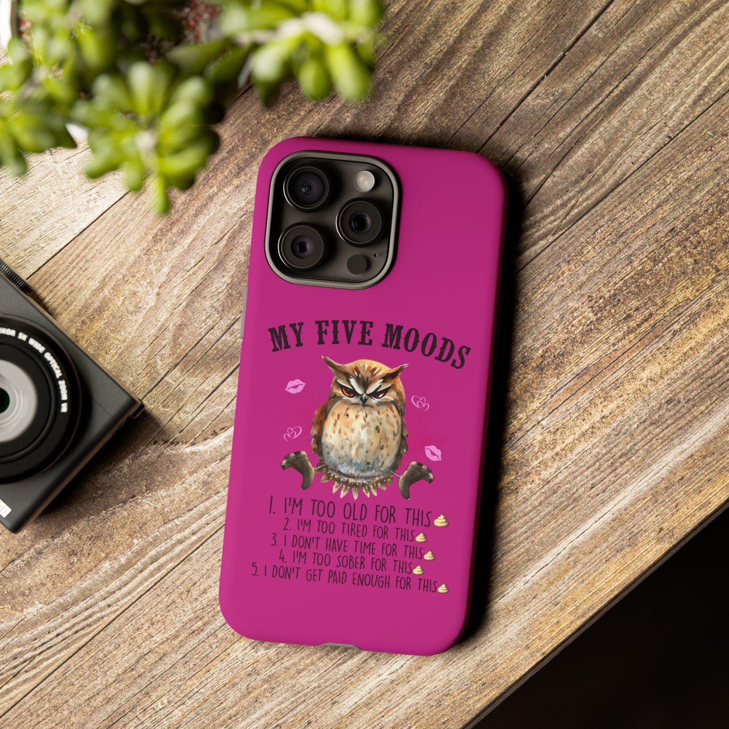 Tough Cases, Pink Humorous sturdy iphone case cover, Funny College Grad gift, Animal Print design, Owl portrait, iphone designs