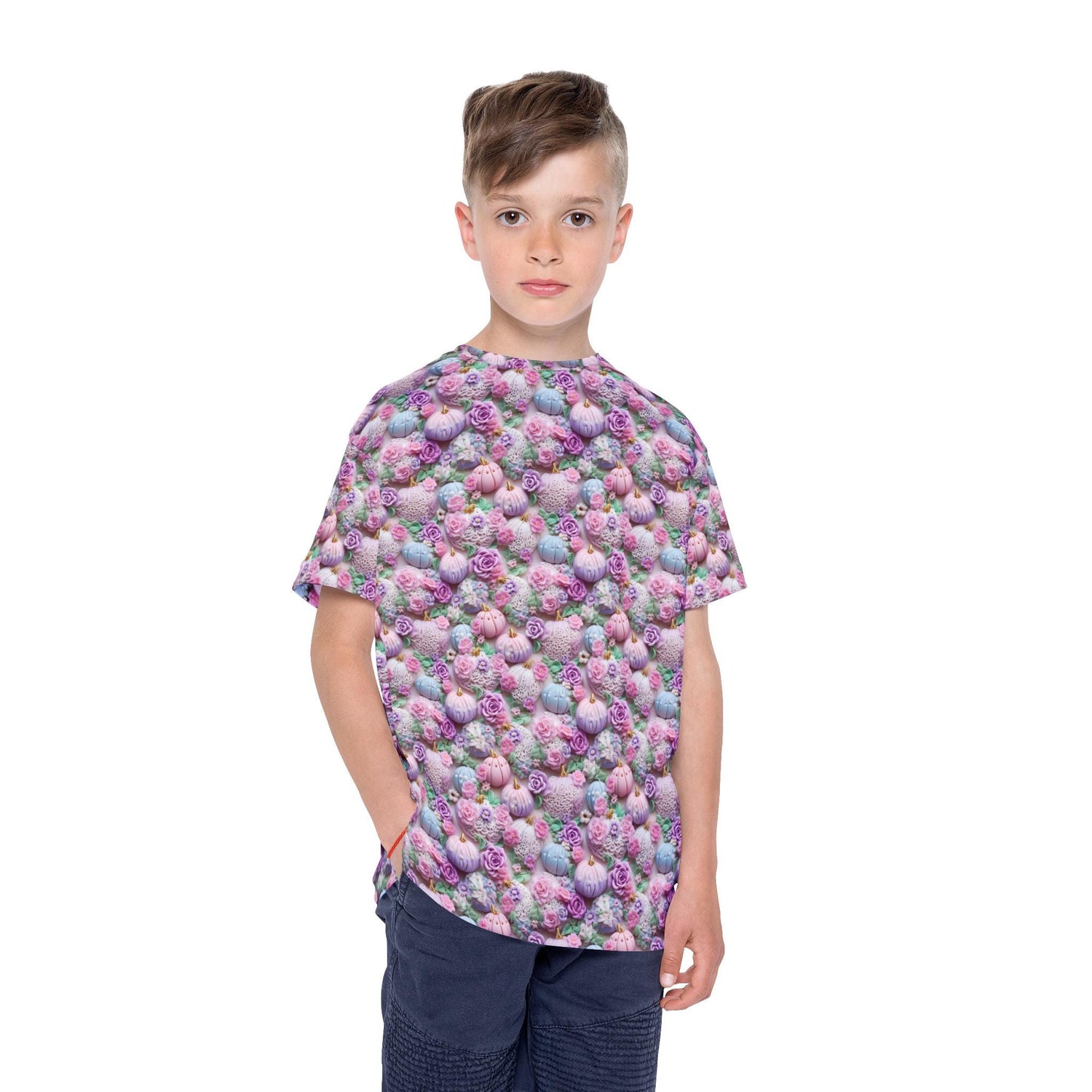 Kids Sports Jersey, Fun Floral Pattern T-Shirt for Young Athletes, Perfect for Birthdays, Sports Events, or Casual Outings