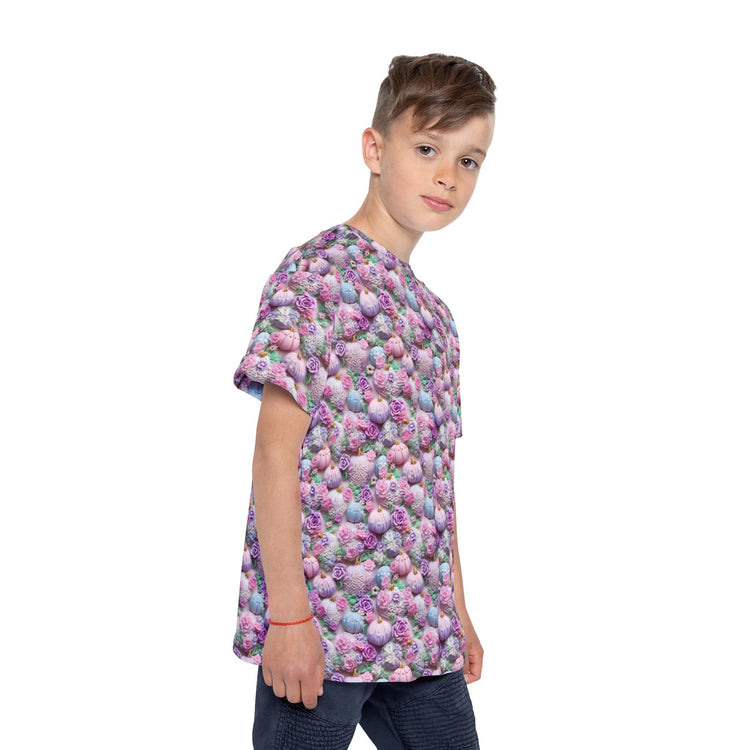 Kids Sports Jersey, Fun Floral Pattern T-Shirt for Young Athletes, Perfect for Birthdays, Sports Events, or Casual Outings