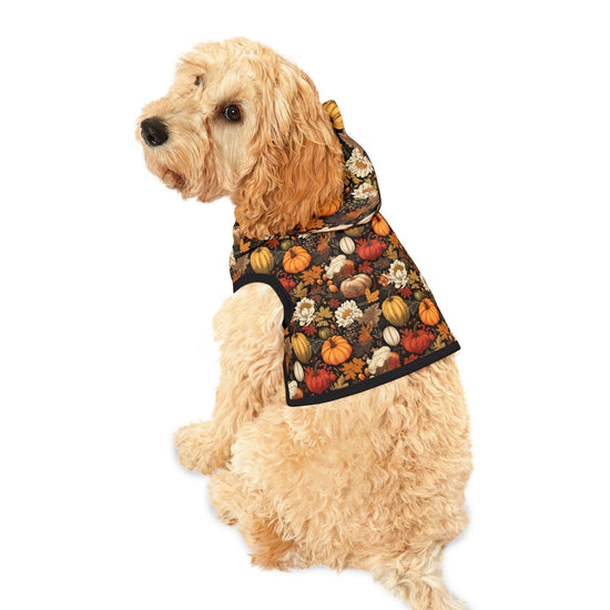 Fall Floral Pet Hoodie, Cozy Dog Sweater, Halloween Costume Alternative, Pumpkin Print Dog Outfit, Autumn Dog Apparel