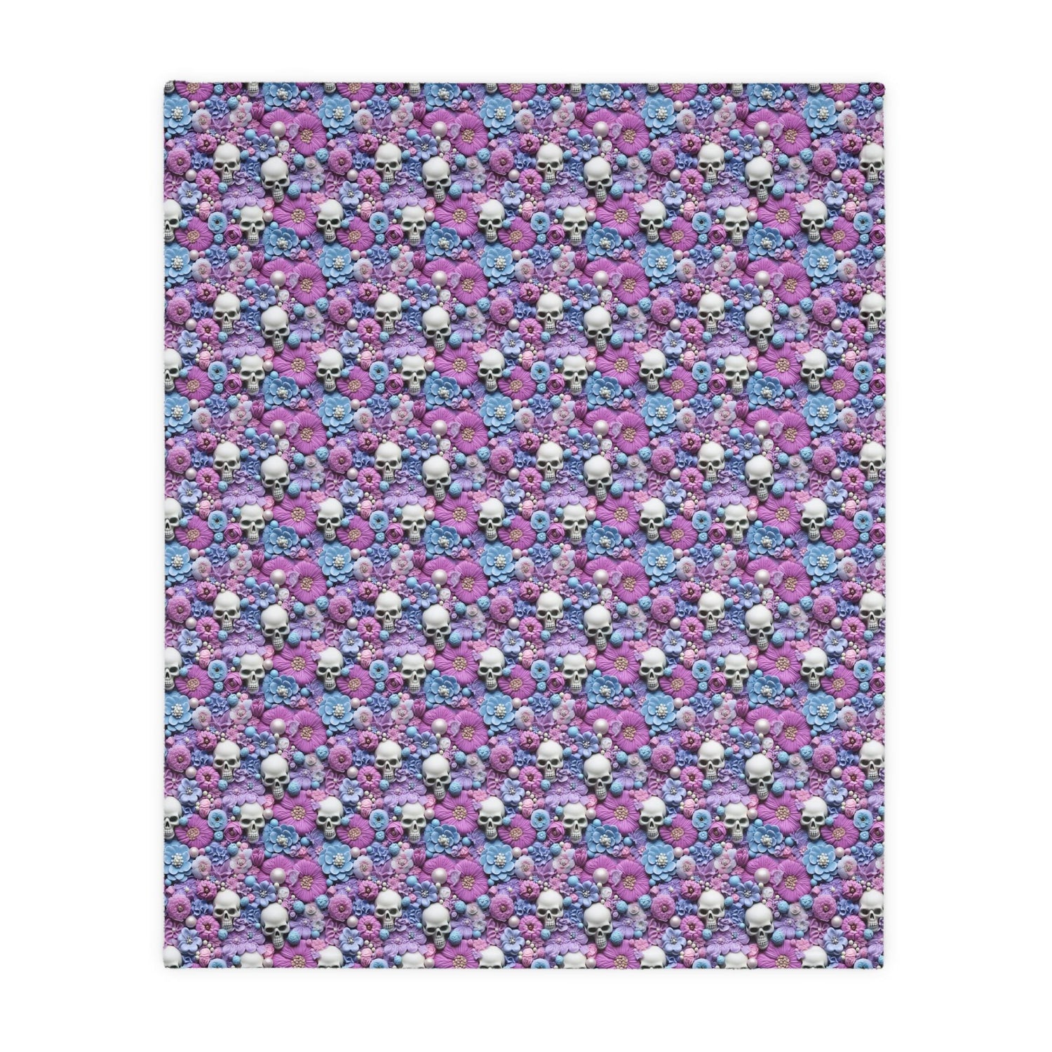 Skull & Floral Velveteen Blanket, Two- Sided Cozy Throw for Home Decor, Perfect for Halloween, Day of the Dead, Gothic Style, Unique Gift