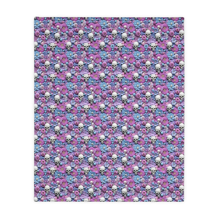 Skull & Floral Velveteen Blanket, Two- Sided Cozy Throw for Home Decor, Perfect for Halloween, Day of the Dead, Gothic Style, Unique Gift