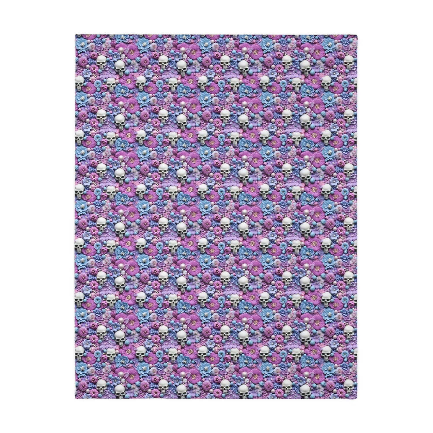 Skull & Floral Velveteen Blanket, Two- Sided Cozy Throw for Home Decor, Perfect for Halloween, Day of the Dead, Gothic Style, Unique Gift