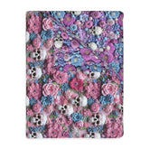 Skull & Floral Velveteen Blanket, Two- Sided Cozy Throw for Home Decor, Perfect for Halloween, Day of the Dead, Gothic Style, Unique Gift