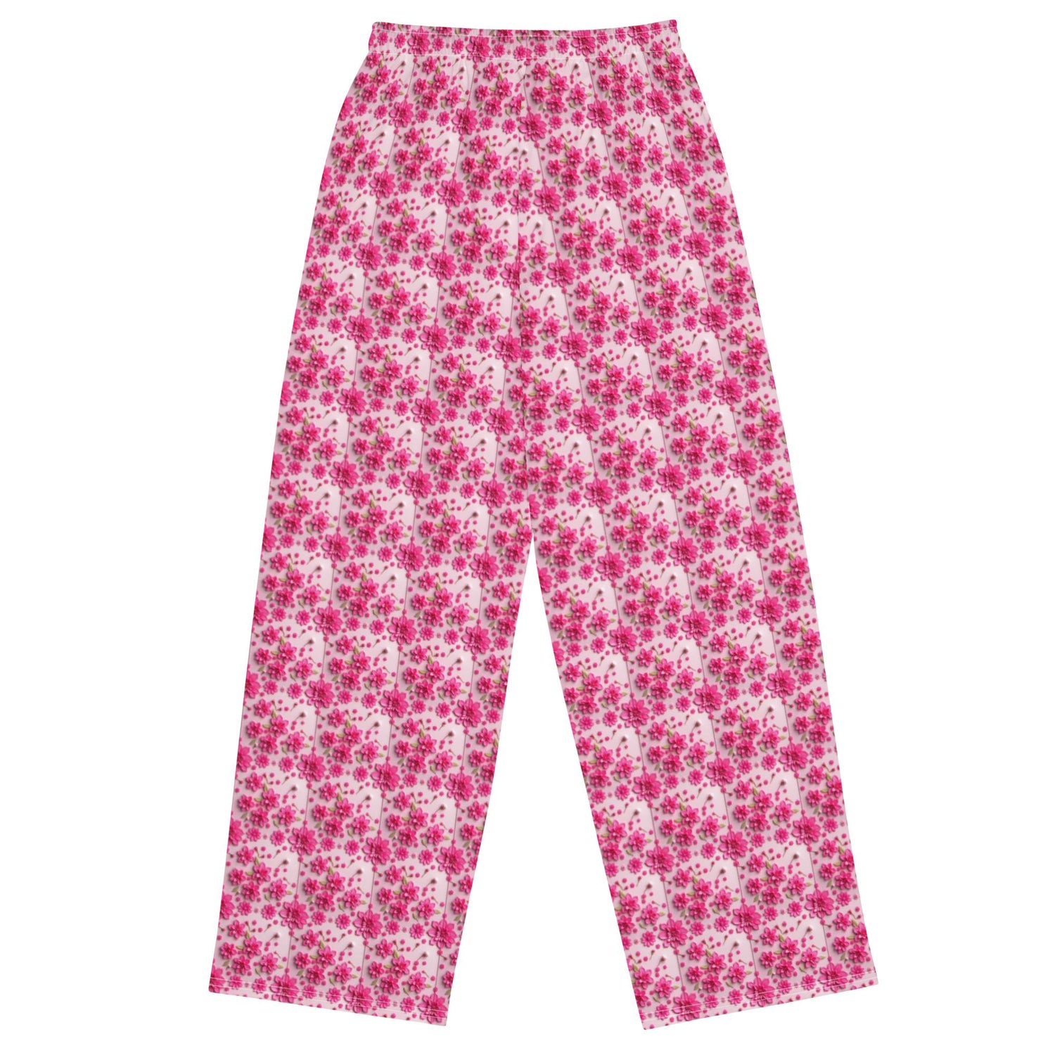 Pink Floral 3D Wide-Leg Pants | All-Over Print Casual Lounge Wear | High-Quality Women&
