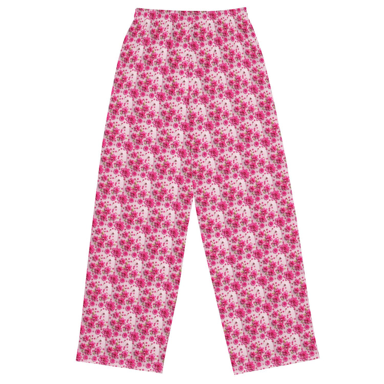 Pink Floral 3D Wide-Leg Pants | All-Over Print Casual Lounge Wear | High-Quality Women&