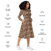 Stunning All-Over Fall Floral Print Midi Dress | Long Sleeve | Autumn Elegance
