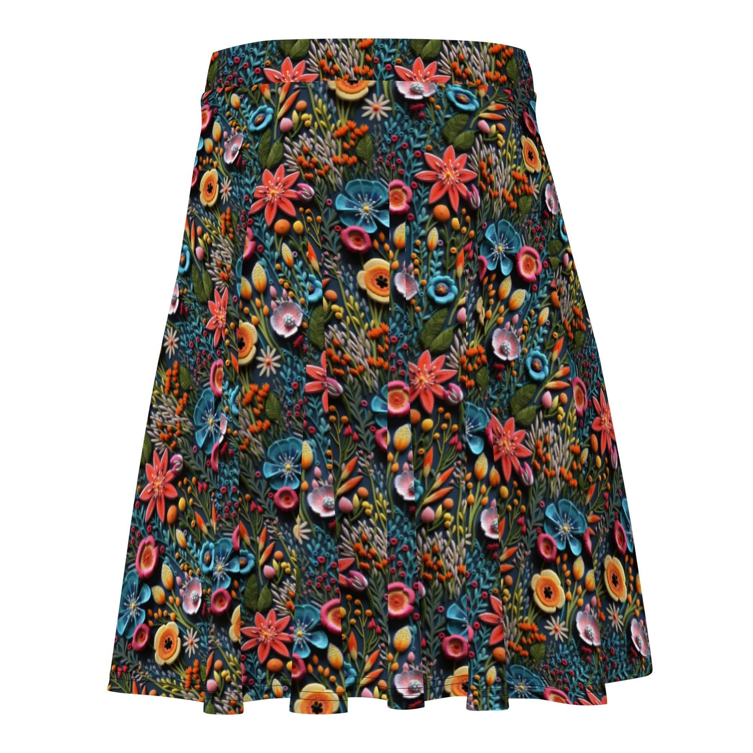 Vibrant All-Over 3D Threaded Floral Print Skater Skirt | Feminine Summer Style | Customizable Sizes