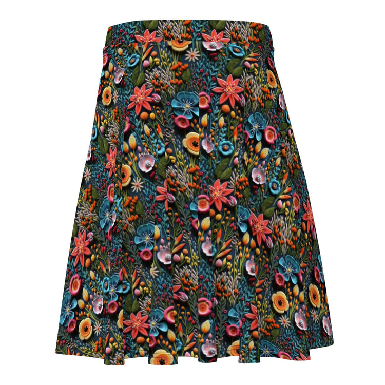 Vibrant All-Over 3D Threaded Floral Print Skater Skirt | Feminine Summer Style | Customizable Sizes