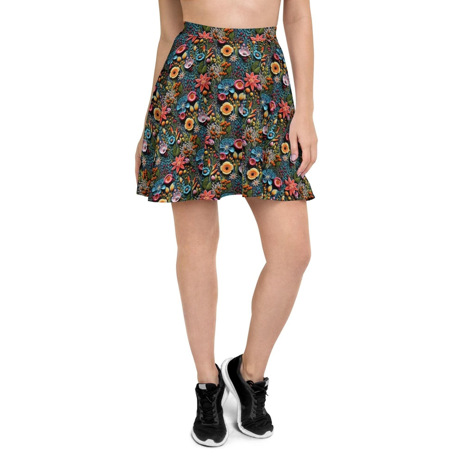 Vibrant All-Over 3D Threaded Floral Print Skater Skirt | Feminine Summer Style | Customizable Sizes