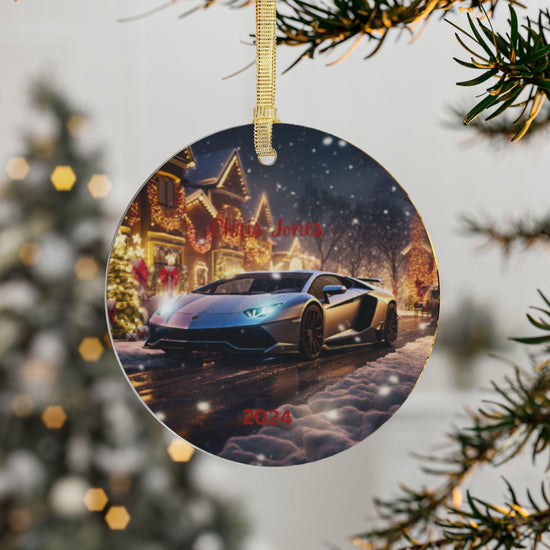 Silver Lamborghini Acrylic Ornament - Personalized Fancy Xmas Tree Decoration, Gift for Car Lovers, Custom Ornament, Holiday Decor, Luxury