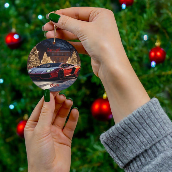 Ceramic Ornament, Personalized Exotic Car Holiday Decoration, Red Lamborghini Xmas Tree Ornament, Custom Car Portrait Gift, Tree Decor