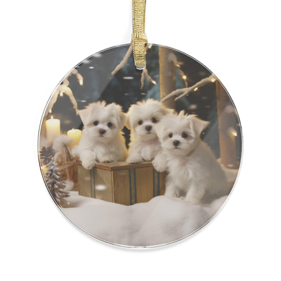 Maltese Puppy Acrylic Ornament | Dog Lover Gift | Holiday Decor | Cute Tree Decoration | Home Decoration | Small Gift Idea