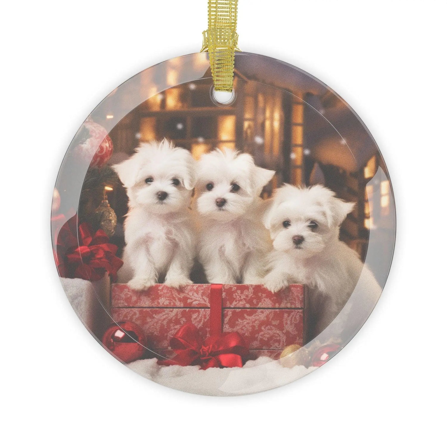Glass Ornaments, Maltese Puppy ornament, Tree ornaments, Holiday Home Decor, Christmas ornaments, Holiday gift The Aurora Touch