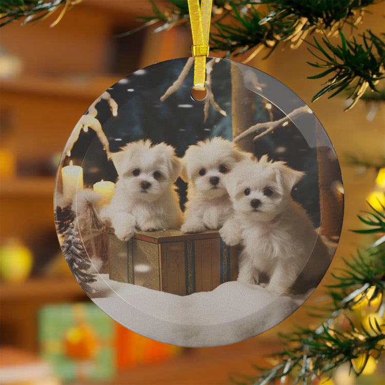 Glass Ornaments - Maltese Puppy Dog Lover Holiday Tree Decoration Home Decor Christmas Designs, Gift for Pet Lovers, Cute Dog Ornament, The Aurora Touch
