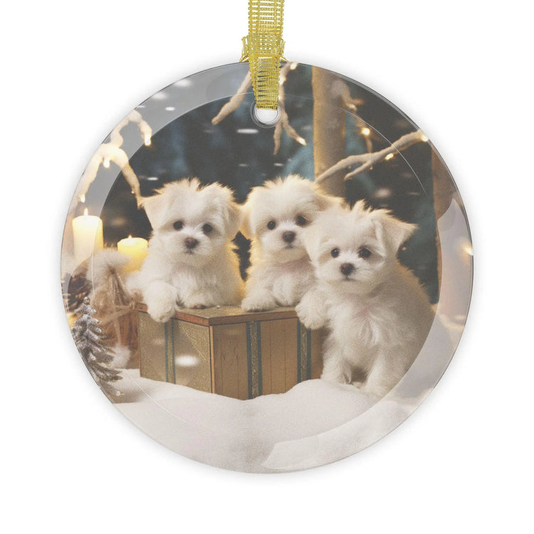 Glass Ornaments - Maltese Puppy Dog Lover Holiday Tree Decoration Home Decor Christmas Designs, Gift for Pet Lovers, Cute Dog Ornament, The Aurora Touch