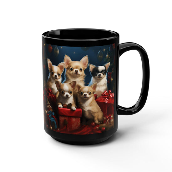 Black Mug, 15oz, Puppy Mug, Holiday Mug, Xmas tree, Puppy Art, Coffee Mug, Pet Lover Mug, Xmas Novelty Mug, Best Gift, Office Mug