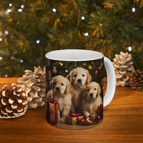 Ceramic Mug 11oz, Xmas Mug, Holiday Cup, Festive Mug, Office mug, Colleague Holiday gift, Golden Retriever, Fancy Mug