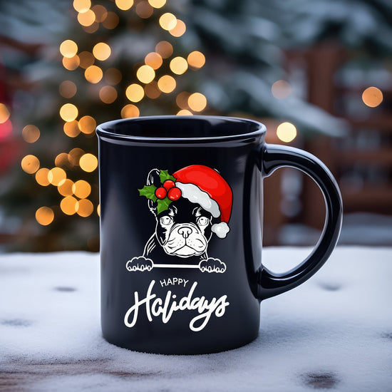 Pet Lover Black Mug, 15oz, Frenchie Dog Holiday Christmas Design Festive Casual Hot Beverage Cup