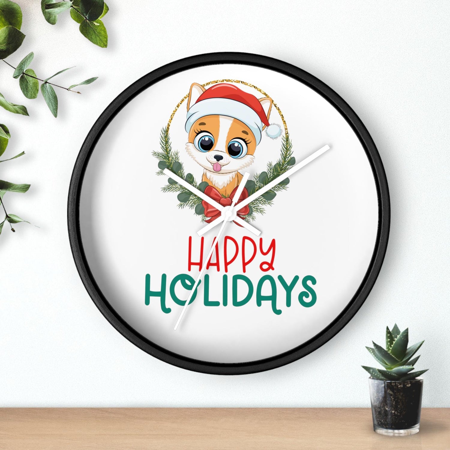 Holiday Santa Pet Wall Clock, Kitchen Clock, Xmas Gift, Best Gift, Colleague Gift, Gift for Veterinarian