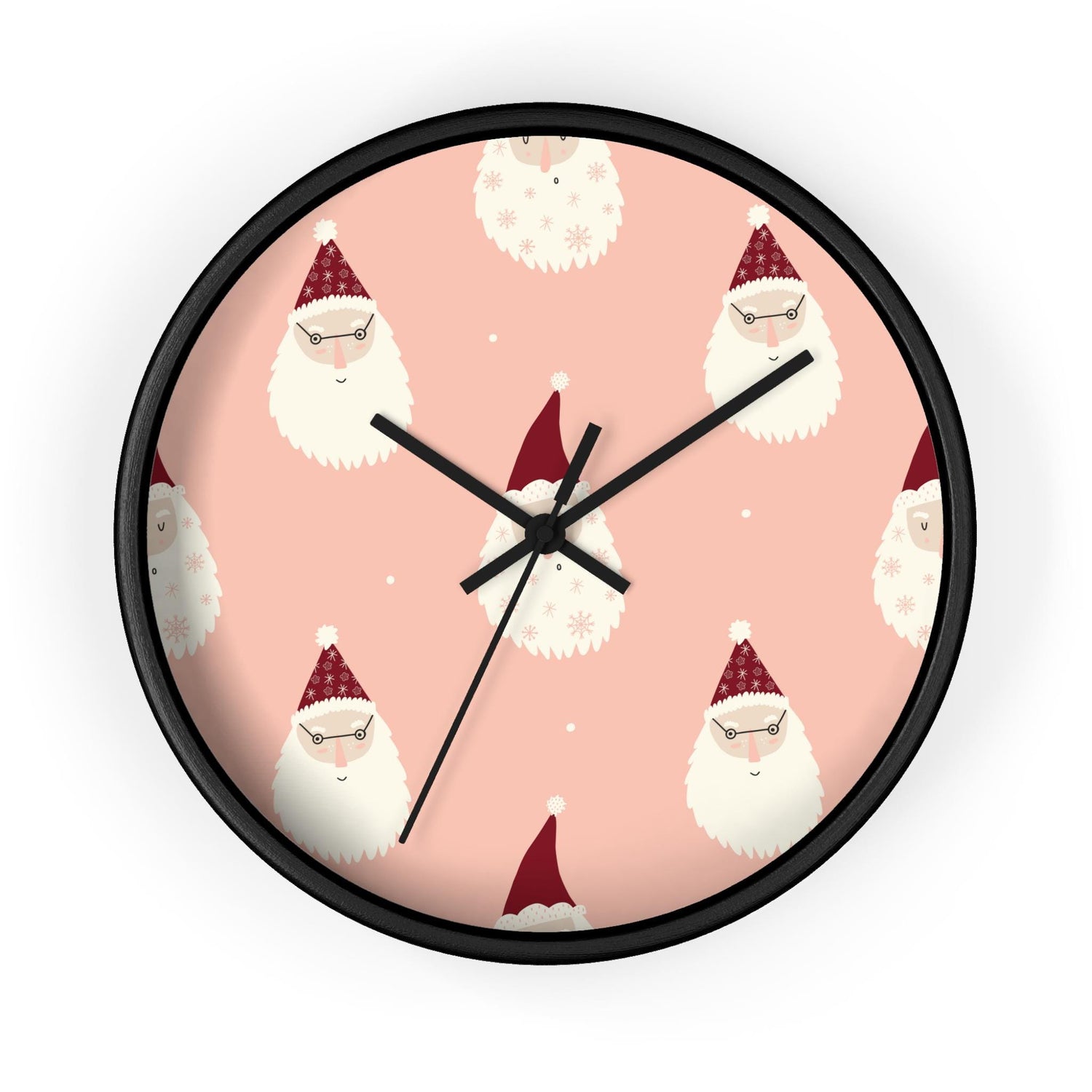 Christmas Wall Clock, Holiday Santa Pattern Clock, Gift for Mom, Xmas Home Decor, All Over Print Wall Art
