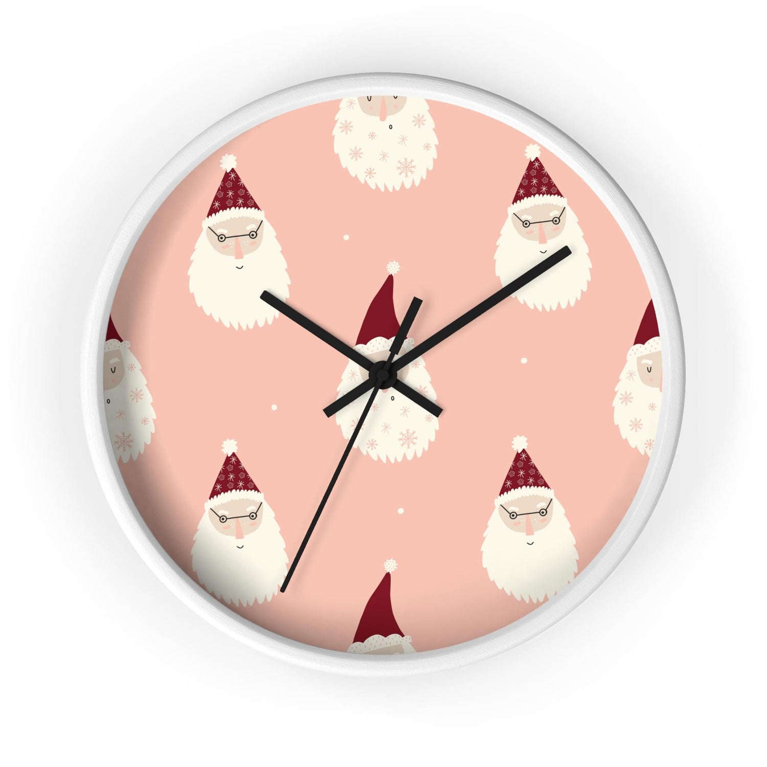 Christmas Wall Clock, Holiday Santa Pattern Clock, Gift for Mom, Xmas Home Decor, All Over Print Wall Art