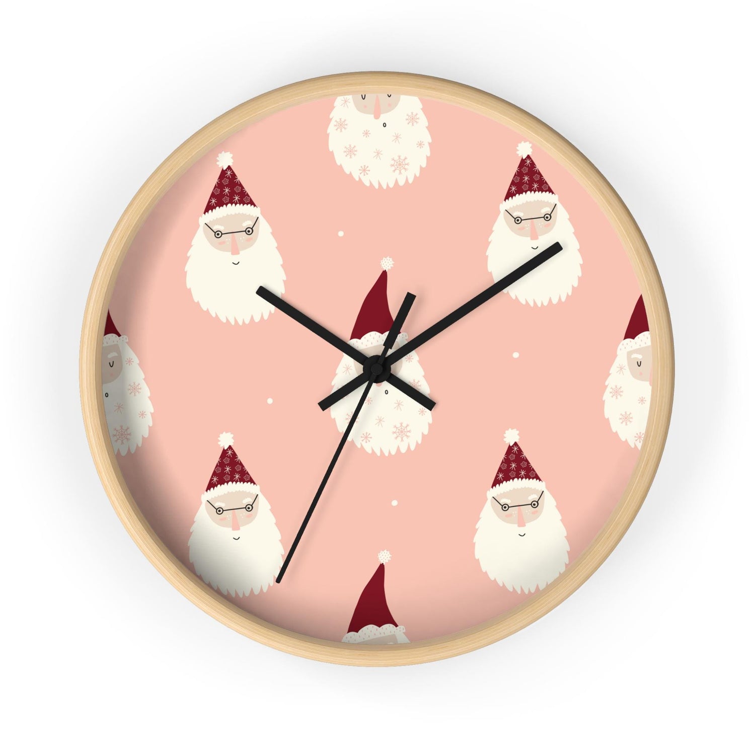 Christmas Wall Clock, Holiday Santa Pattern Clock, Gift for Mom, Xmas Home Decor, All Over Print Wall Art