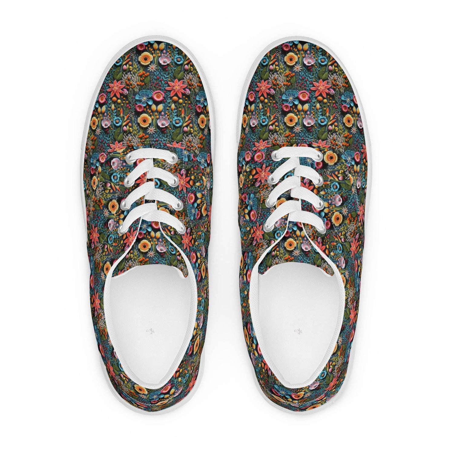 Colorful Floral Pattern Canvas Lace-Up Shoes for Women | Stylish All-Over Print Sneakers | Trendy Floral Footwear
