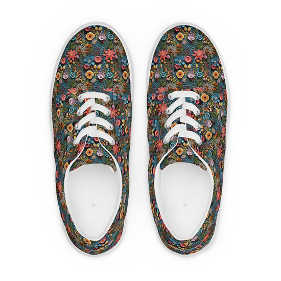 Colorful Floral Pattern Canvas Lace-Up Shoes for Women | Stylish All-Over Print Sneakers | Trendy Floral Footwear