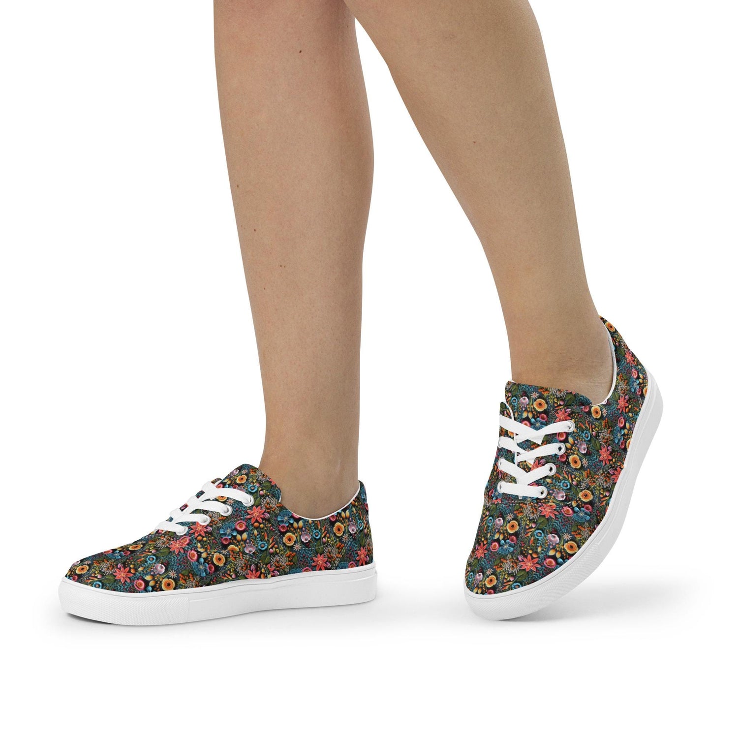 Colorful Floral Pattern Canvas Lace-Up Shoes for Women | Stylish All-Over Print Sneakers | Trendy Floral Footwear