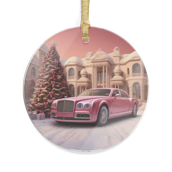 Acrylic Ornaments, Luxury Car Xmas Scene Design, Xmas Tree Ornaments & Holiday Decor, Pink, Beverly Hills, Barbie Pink, Luxury Xmas Gift