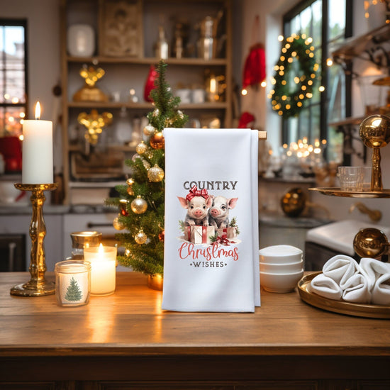 Country Xmas Kitchen Towel - Farm Style Art, Holiday Kitchen Decor, Gift for Chef, Cooking Towel, Small Xmas Gifts, Tea Towel
